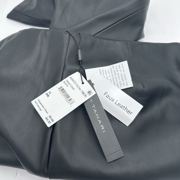 T Tahari Womens Faux Vegan Leather Cropped Wide Leg Pant Black  Sz12 Side Zipper - Picture 9 of 12